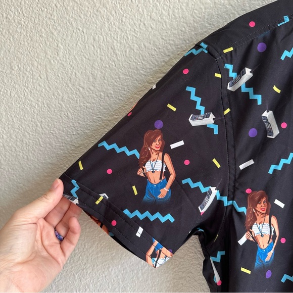 RSVLTS x Saved By The Bell Kelly Kapowski Short Sleeve Button Up Black Medium - Picture 3 of 9